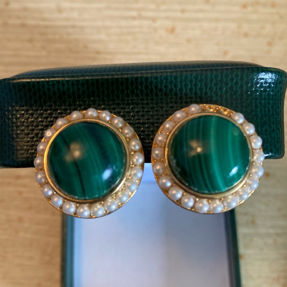 Vtg Genuine Malachite Clip-on Earrings